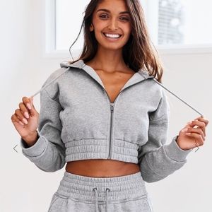 Lounge Grey Zip Up Scrunchie Hoodie